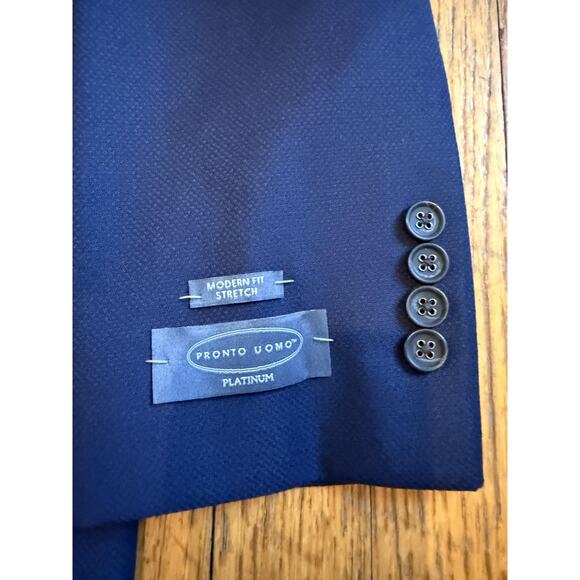 Pronto Uomo Platinum Blazer Mens 44L Blue Modern Fit Stretch 2 Button Notch - Picture 2 of 6